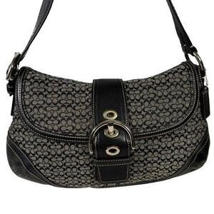 Coach Vintage F10926 Soho Black Leather & Signature C Canvas Shoulder tote Bag